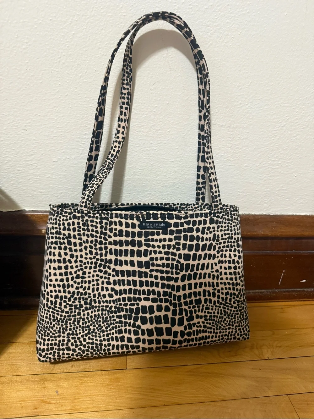 kate spade Black and Cream Croc-Print Tote